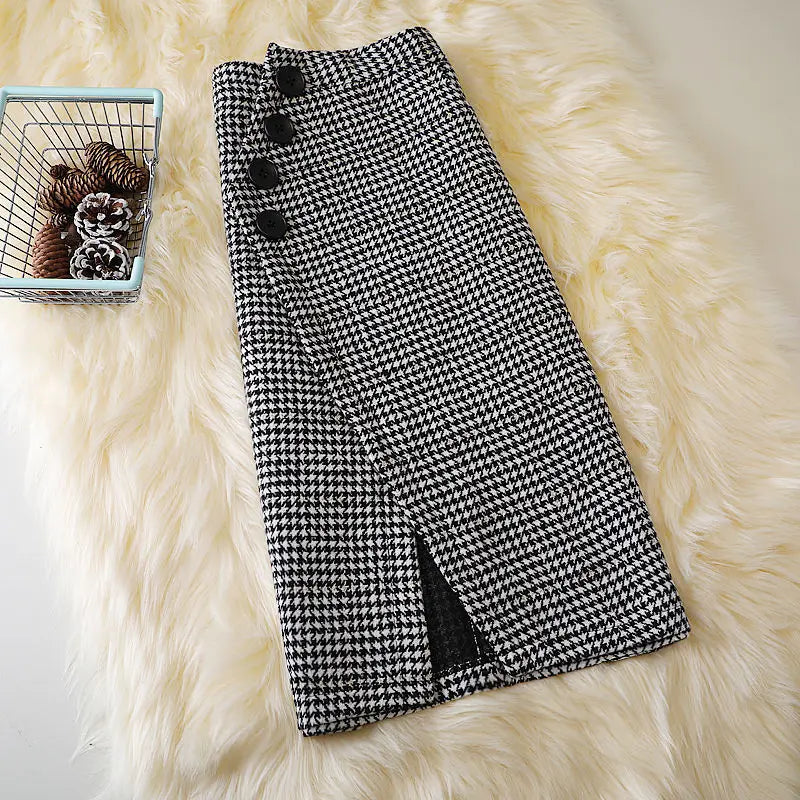 Klassisk blyantskjørt med houndstooth-mønster