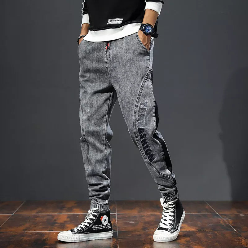 Løse denim bukser med elastisk midje