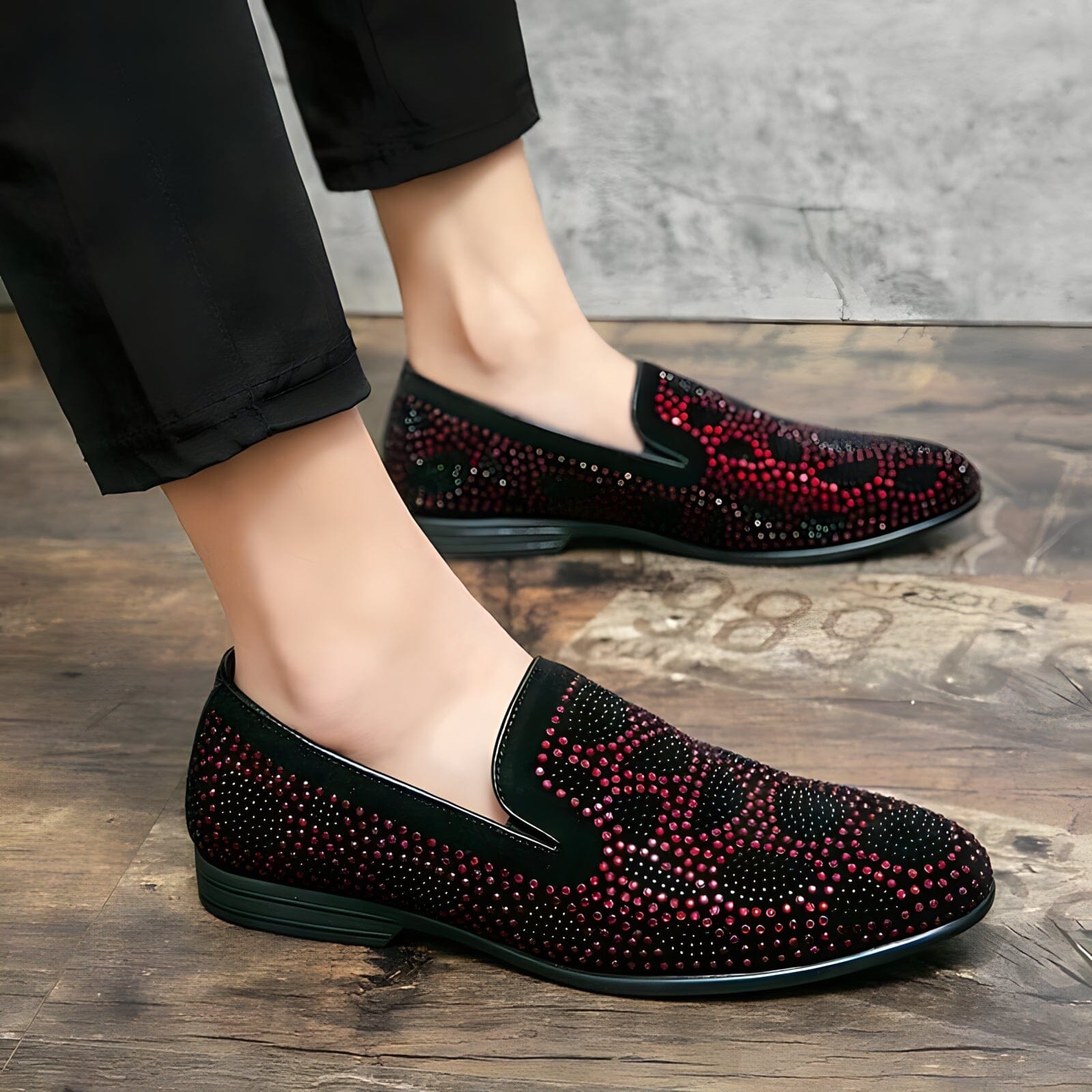 Loafers med rhinestone-utsmykning