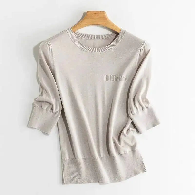 Strikket Silke T-skjorte til Dame – Lett Half Sleeve Sommertopp