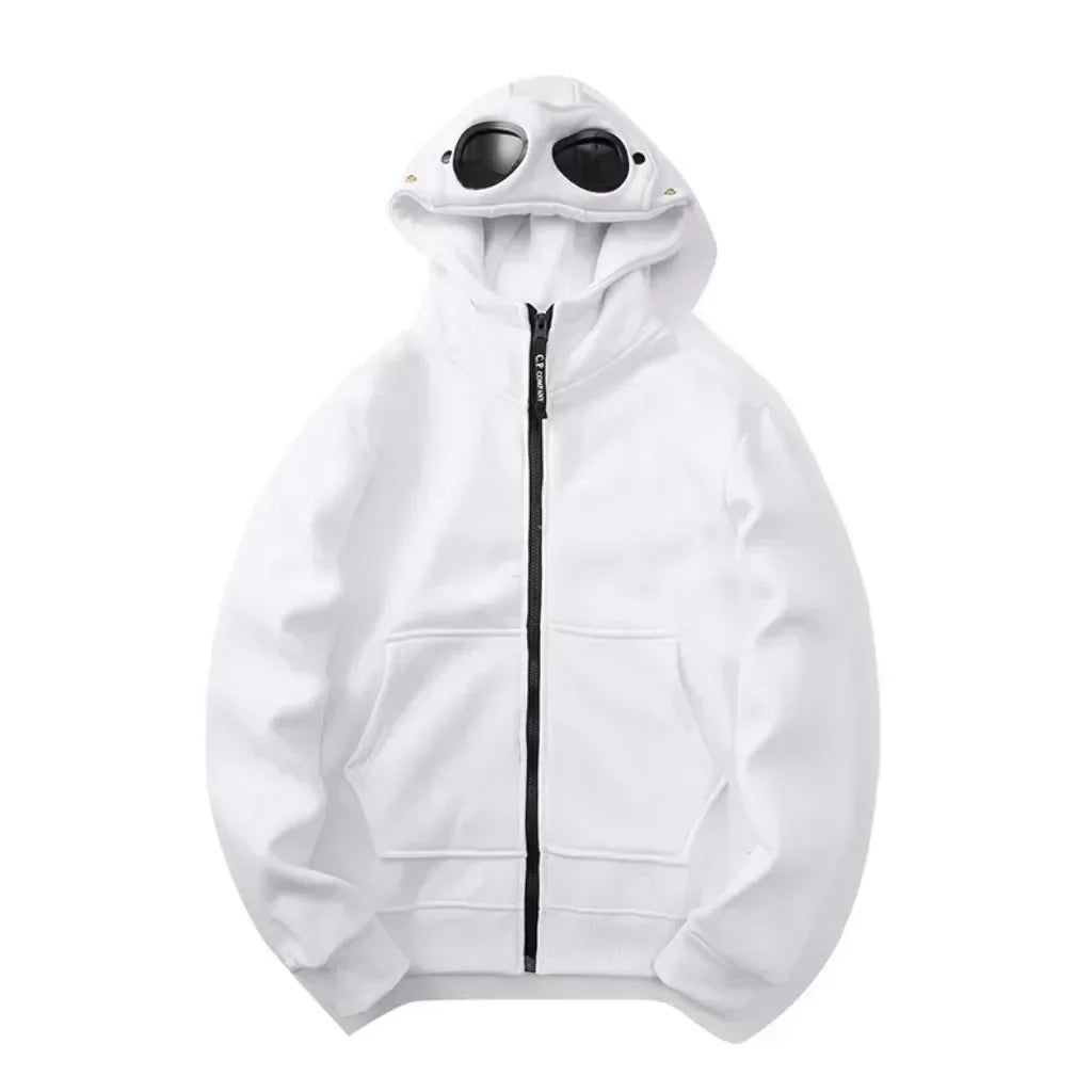 Unisex Hettegenser med Glidelås og Fleecefôr – Varm Hip-Hop Cardigan med Lue til Høst og Vinter