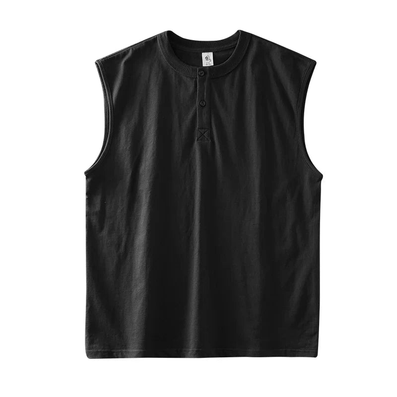 Ermeløs Henley T-skjorte til Herre – 100% Bomull Oversized Singlet