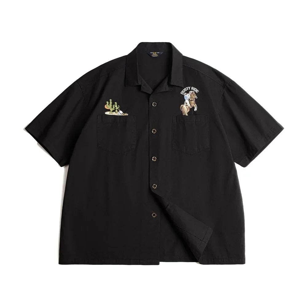 Retro Cuban Collar Skjorte til Herre – Brodert Hawaiian Sommertopp