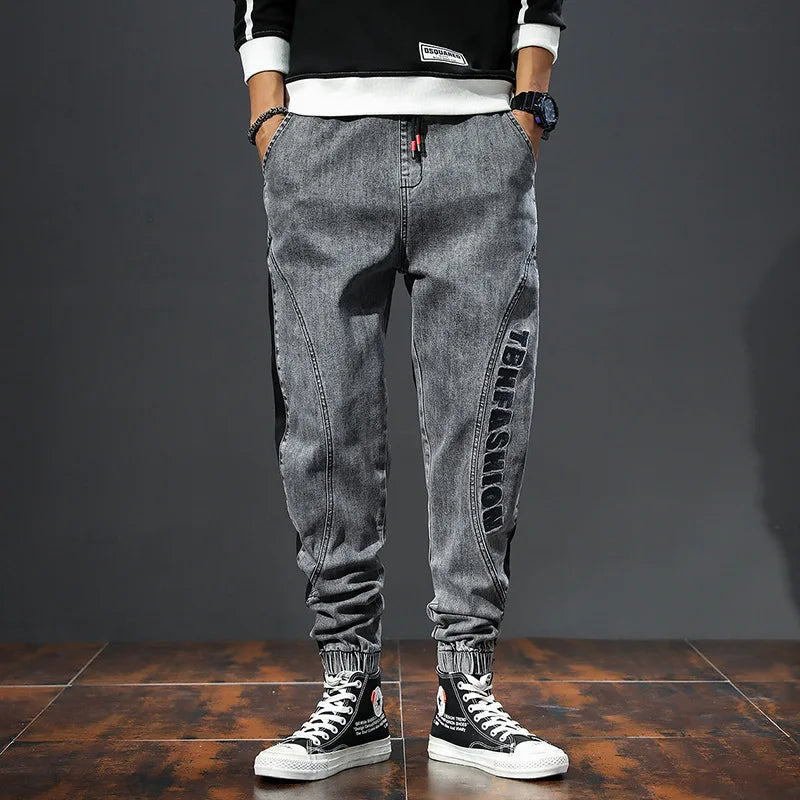 Løse denim bukser med elastisk midje