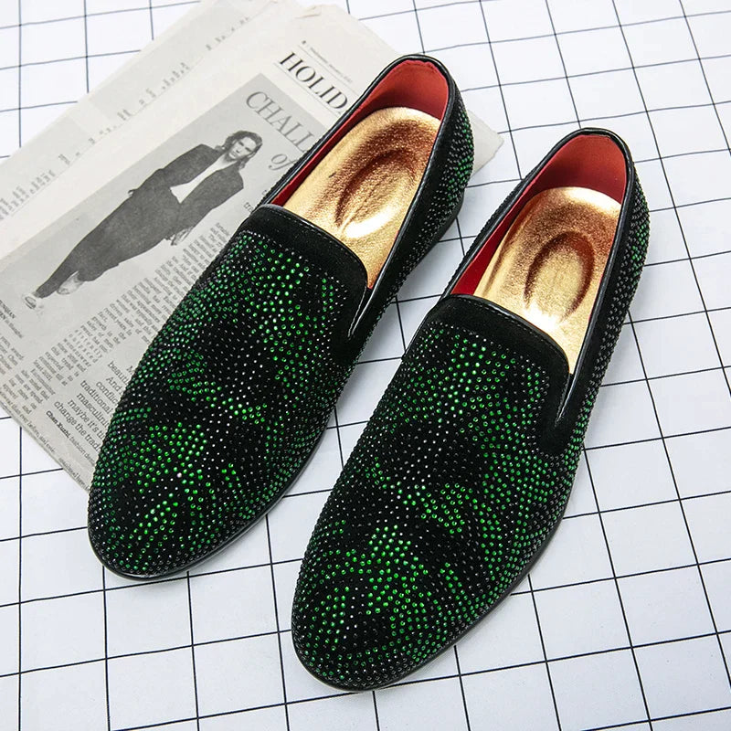 Loafers med rhinestone-utsmykning