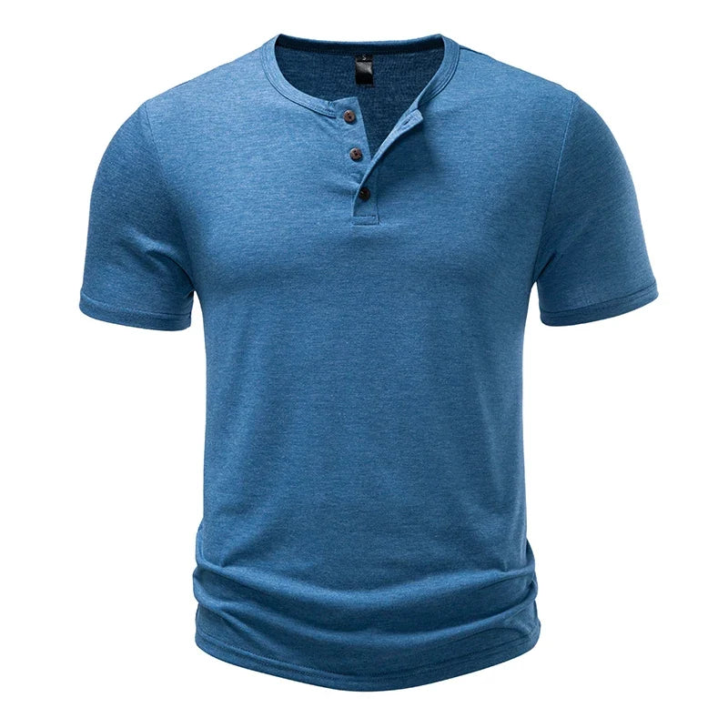 Herre T-skjorte med Henley-hals – Pustende Bomull & Klassisk Sommerstil