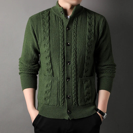 Cardigan i tykk ull med turtleneck