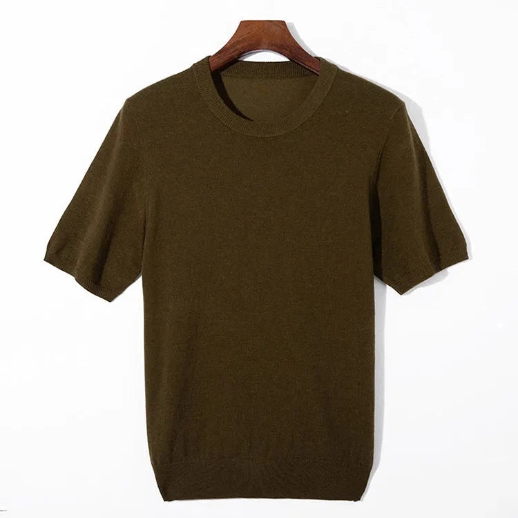 Strikket T-skjorte til Herre – Rund Hals i Ullblanding for Business Casual Stil