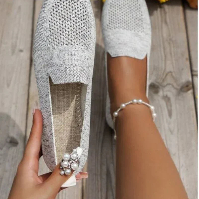 Kvadrattå Mesh Ballerinasko for Dame – Pustende, Myke Slip-on Flats med Strikket Design (2024)