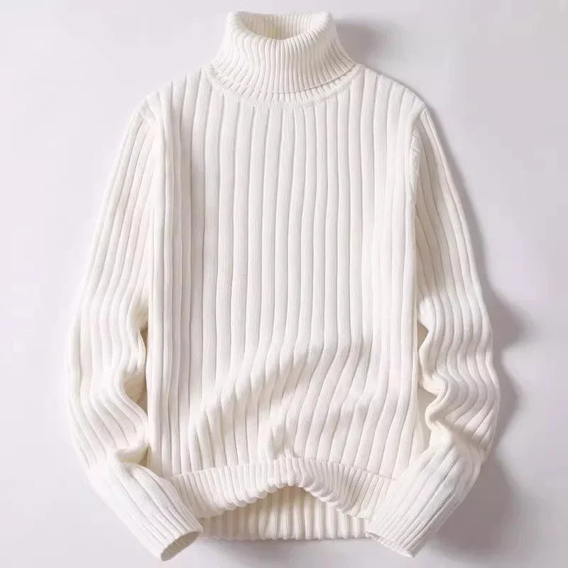 Høyhalset Genser for Menn – Tykk Strikkegenser i Ensfarget Design | Varm Vintergenser i Store Størrelser (opptil 4XL)