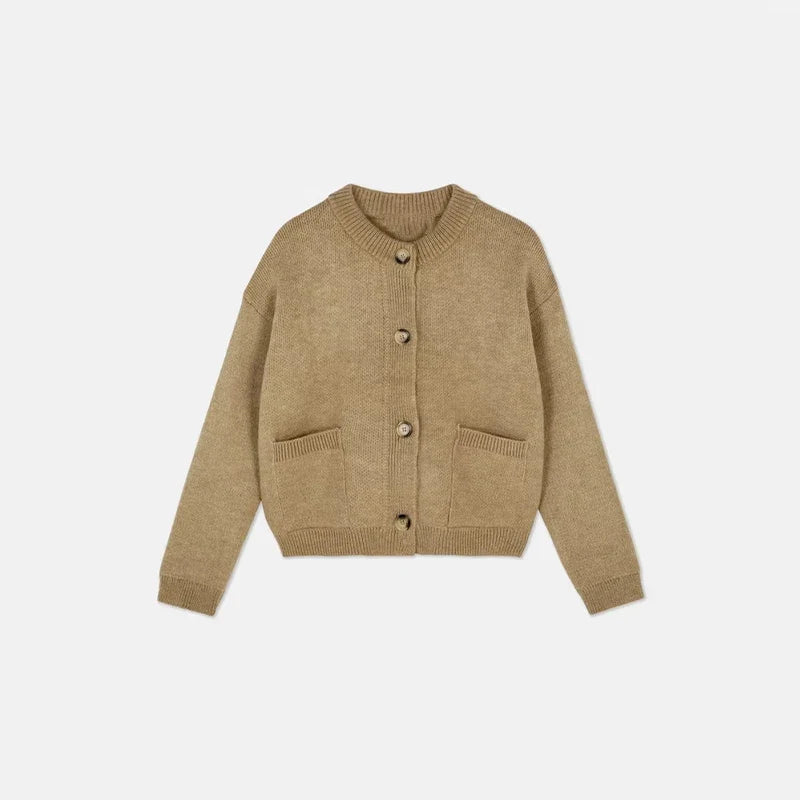 Klassisk strikkecardigan – rund hals, hel erme, løs passform (dame)