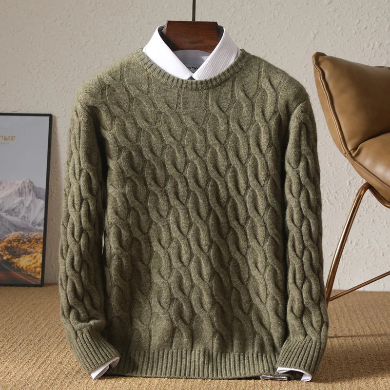 Vintergenser i 100 % Ull for Menn – Myk, Tyk og Løs Passform | Klassisk Rund Hals for Business og Casual Stil