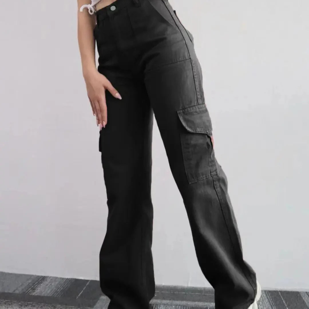 Vintage Cargo Bukser til Dame – Trendy Y2K Parachute Pants i Beige