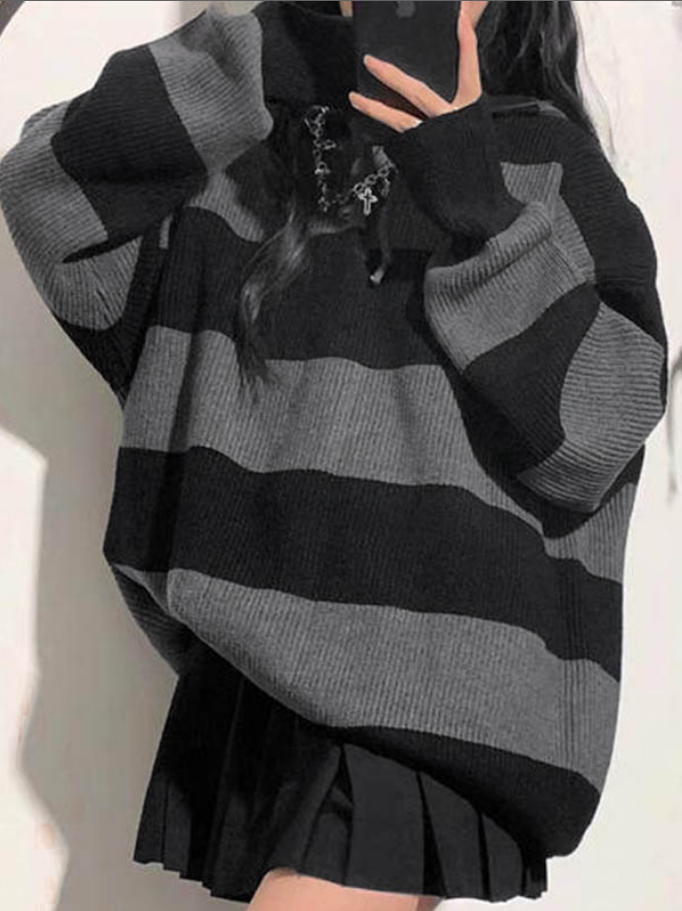Stripe Splice-genser med hette i baggy strikk