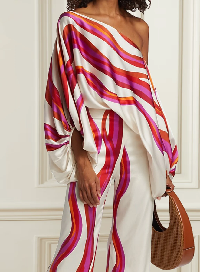 Geometrisk asymmetrisk vid og langermet elegant bluse