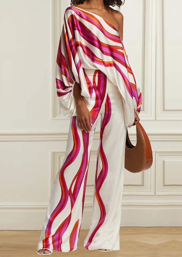 Geometrisk asymmetrisk vid og langermet elegant bluse