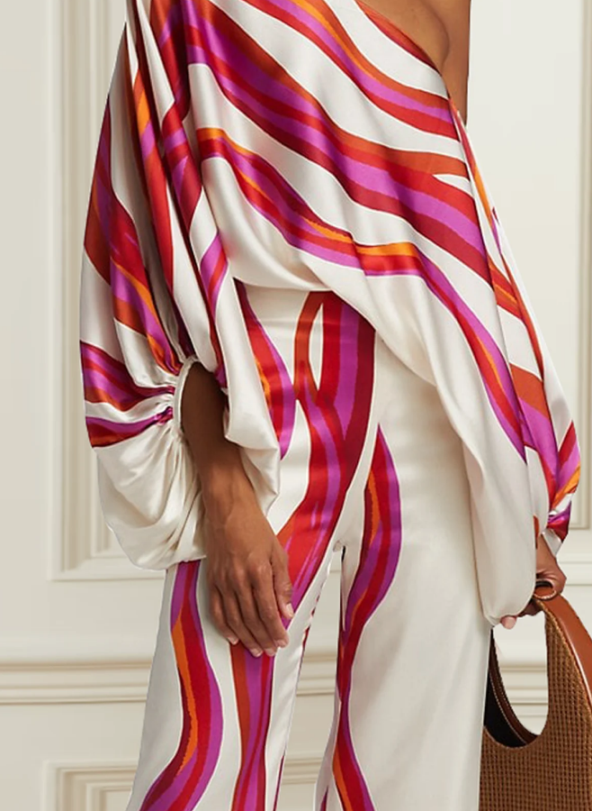 Geometrisk asymmetrisk vid og langermet elegant bluse