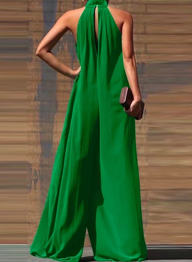 Ermeløs halterneck ensfarget, uformell jumpsuit