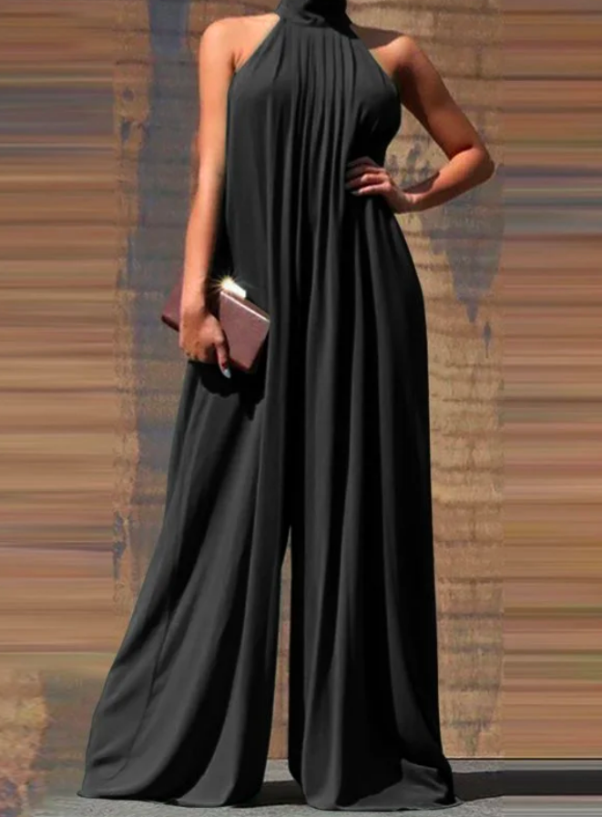 Ermeløs halterneck ensfarget, uformell jumpsuit