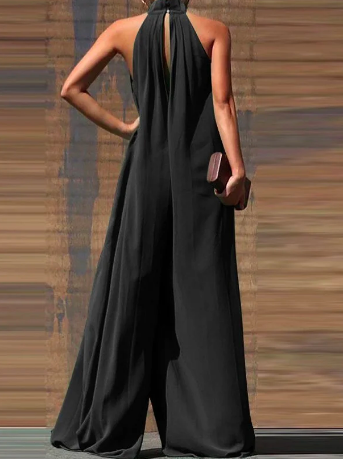 Ermeløs halterneck ensfarget, uformell jumpsuit