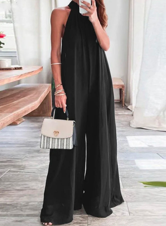 Ermeløs halterneck ensfarget, uformell jumpsuit
