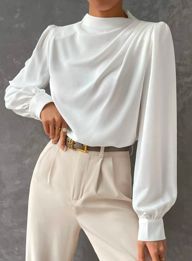 Bluse med stående krage, elegant, ensfargede, regular fit