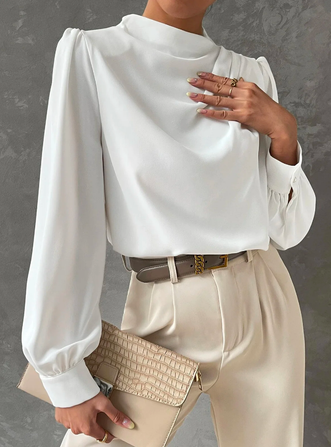 Bluse med stående krage, elegant, ensfargede, regular fit