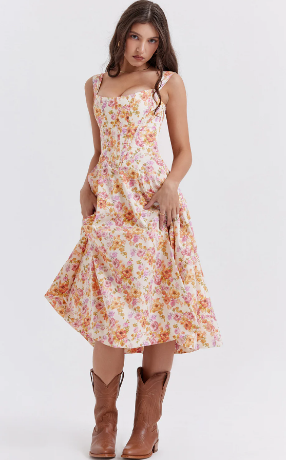 Bella Floral Midi Kjole