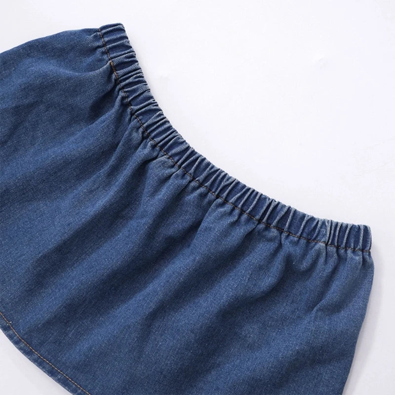 Bandeautopp i denim med blomstret choker