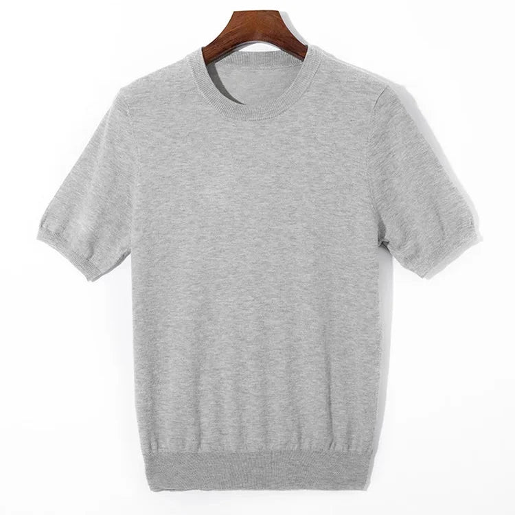 Strikket T-skjorte til Herre – Rund Hals i Ullblanding for Business Casual Stil