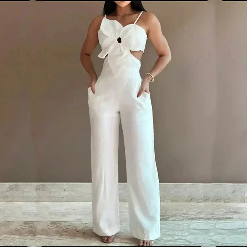 Jumpsuit med blomstret utringning