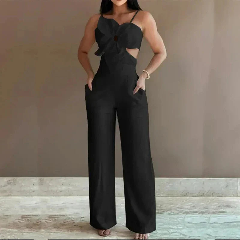 Jumpsuit med blomstret utringning