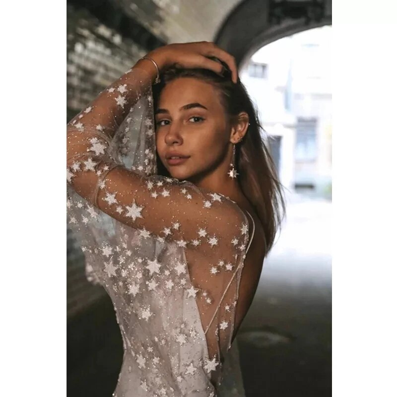 To Pieces A Line Glitter Bryllupskjole med Glitter Illusjon