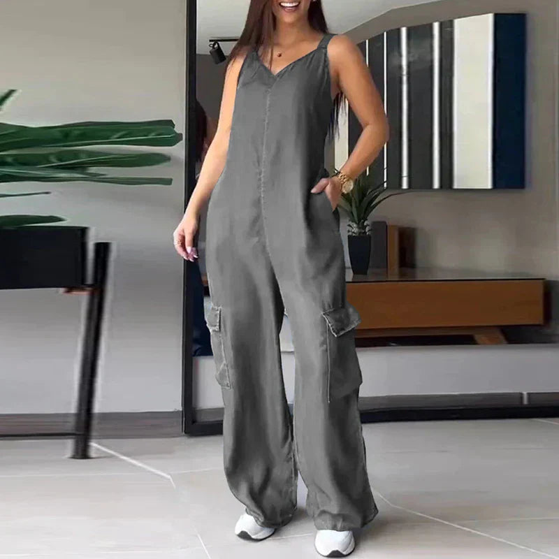 Forførende jumpsuit i denimimimitasjon