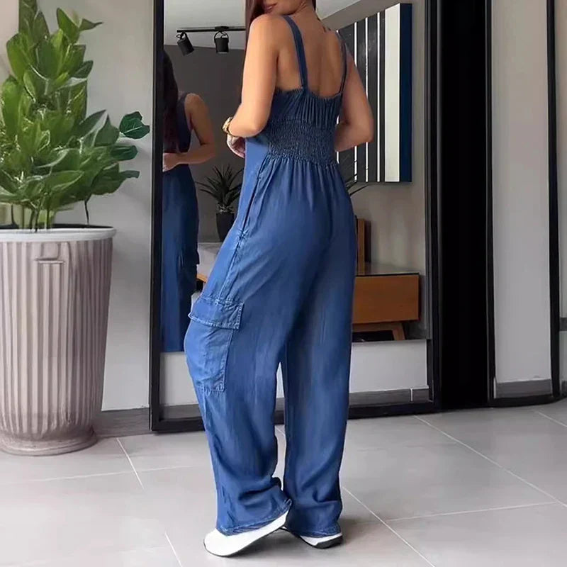 Forførende jumpsuit i denimimimitasjon
