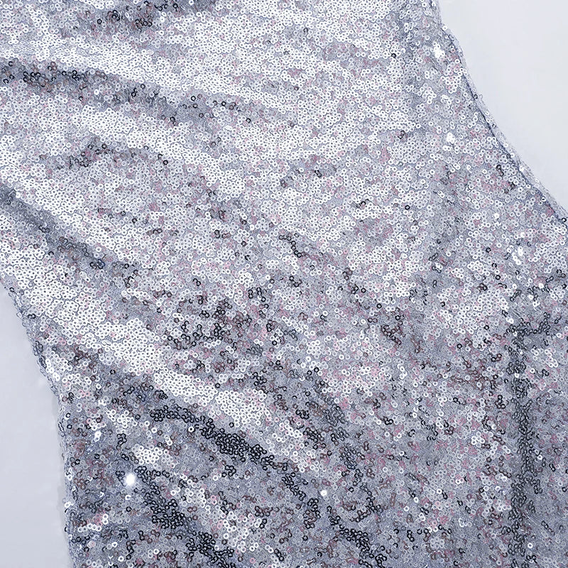Glitrende paljettjumpsuit med stroppeløs modell
