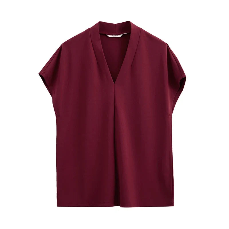 V-hals T-skjorte til Dame – Stretch & Minimalistisk Design