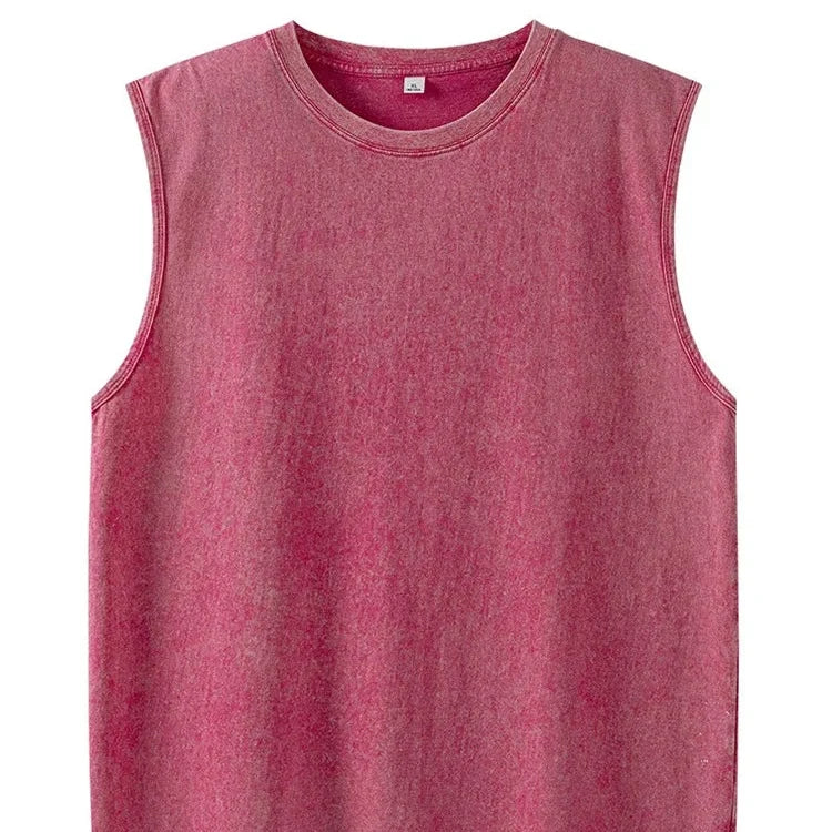 Vasket Bomulls Tank Top til Herre – Ermeløs Trenings- og Sommertopp