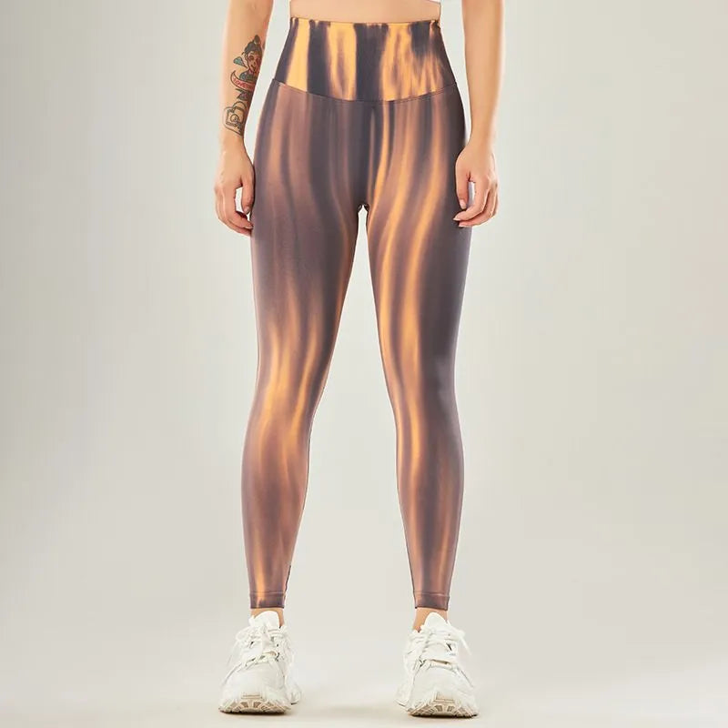 Performance-leggings med høy midje og sømløst bølgemønster
