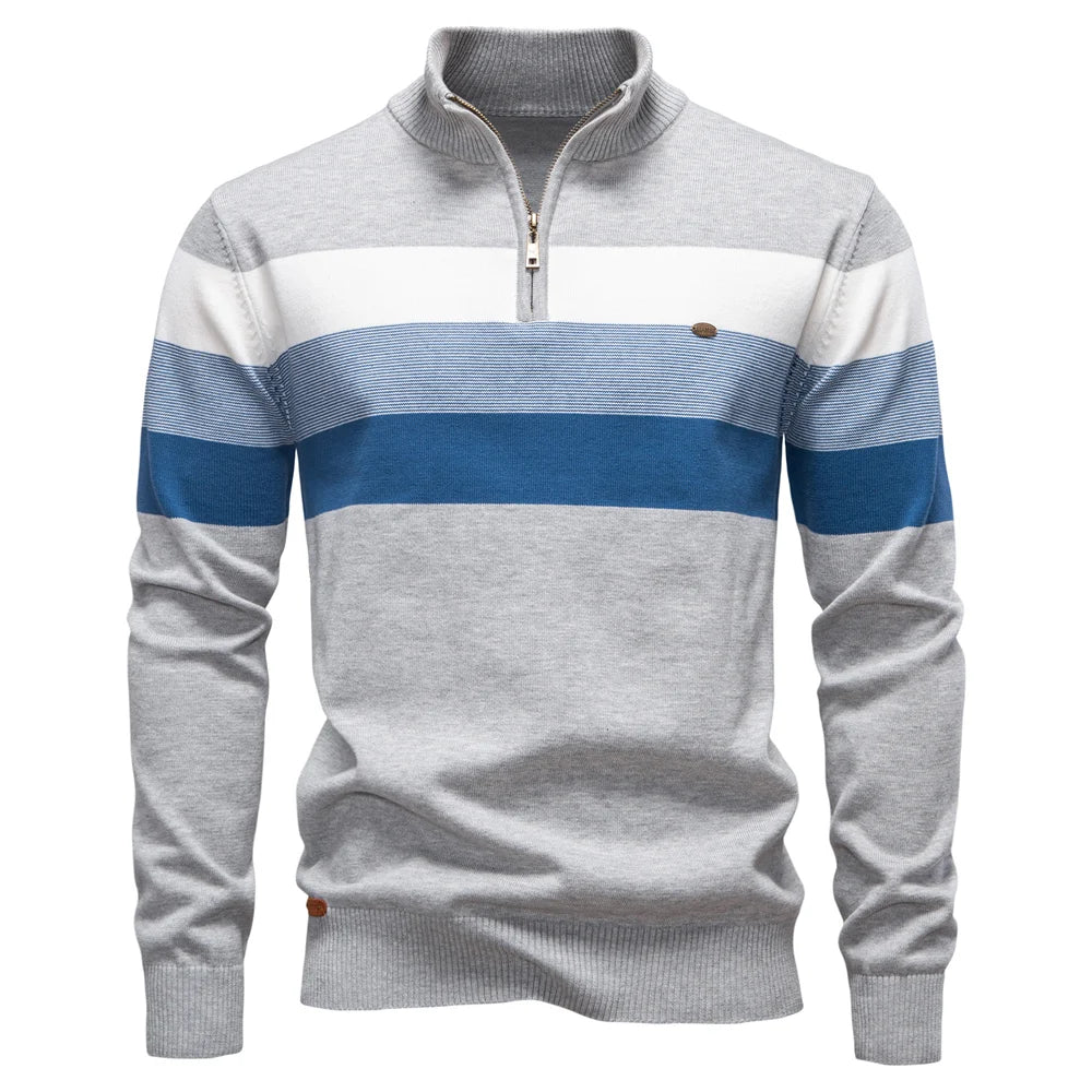 Herregenser med Høy Krage og Glidelås – Myk Bomullsgenser til Høst og Vinter | Varm og Elegant Pullover i Klassisk Stil