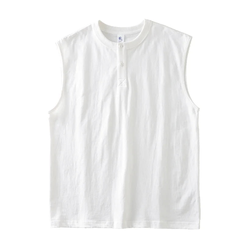 Ermeløs Henley T-skjorte til Herre – 100% Bomull Oversized Singlet