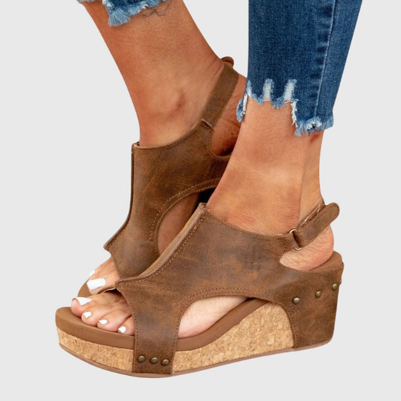 Solène | Slingback-sandaler i skinn med korkkile og åpen tå