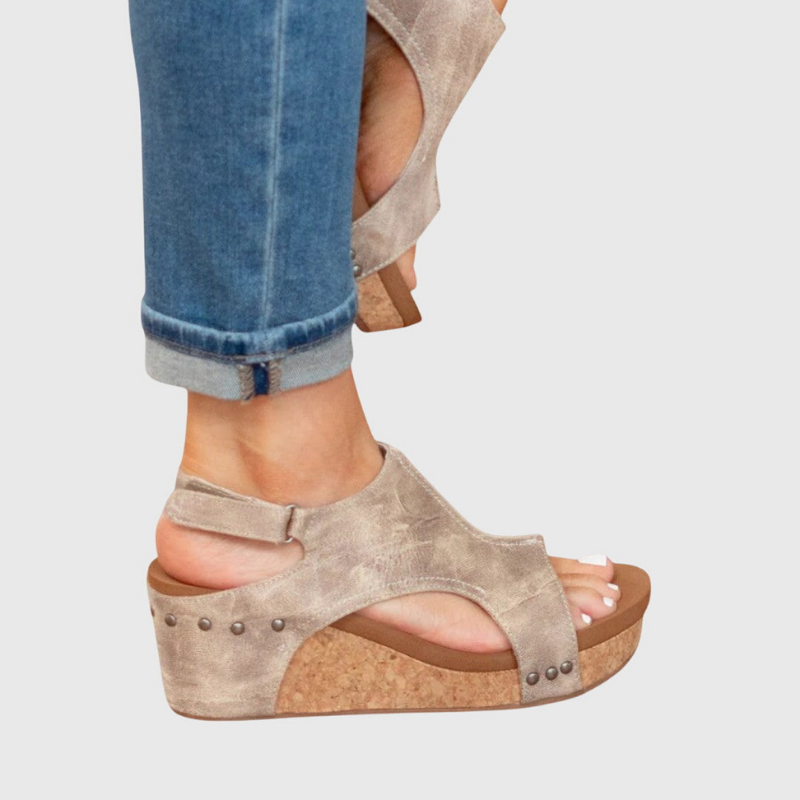 Solène | Slingback-sandaler i skinn med korkkile og åpen tå