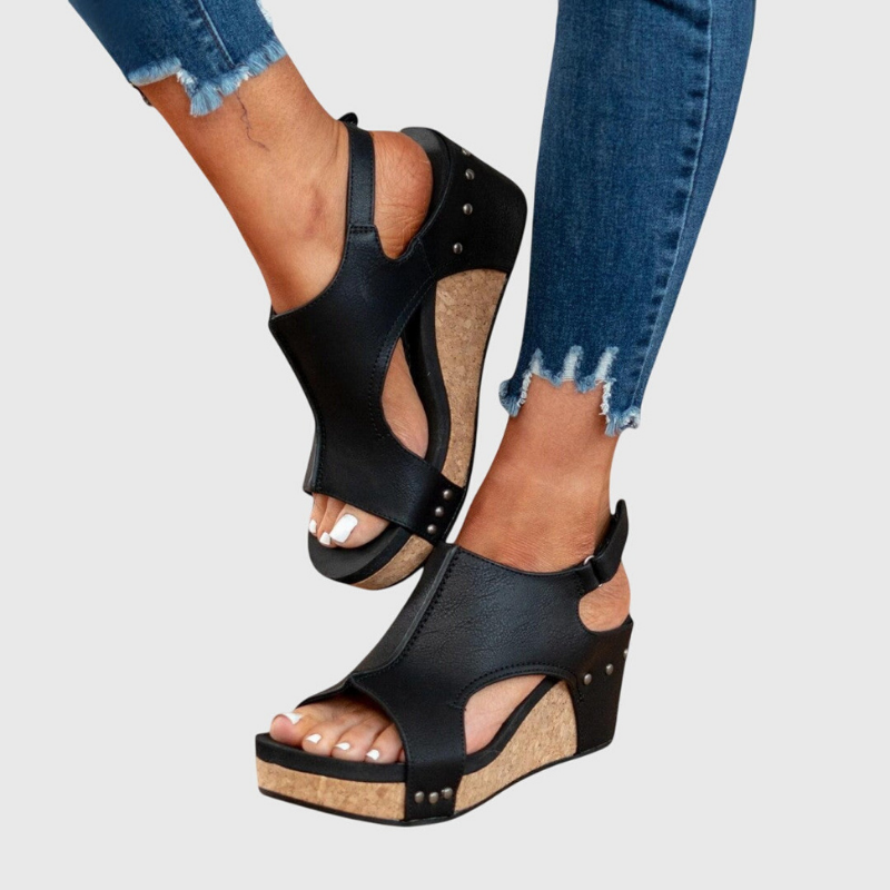 Solène | Slingback-sandaler i skinn med korkkile og åpen tå