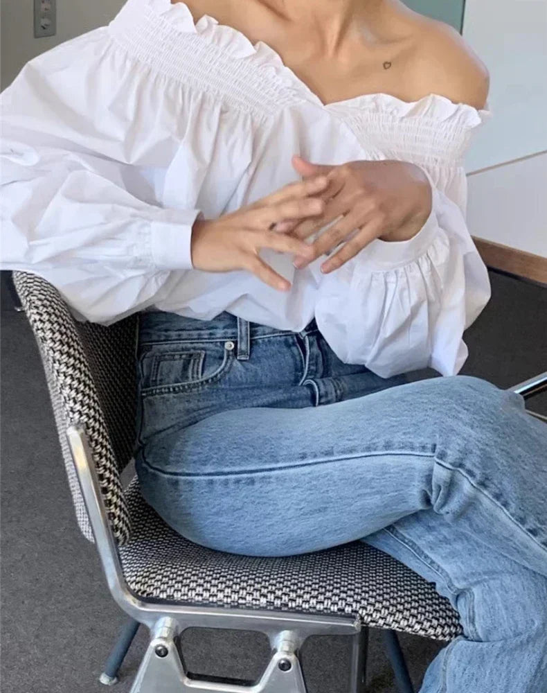 Bluse med lange ermer og sexy off-the-shoulder-design