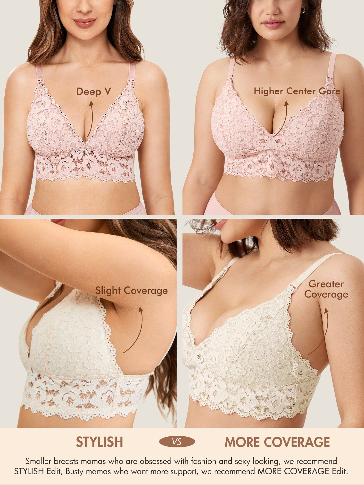 Ammebh i blonde med ekstra dekning – ammebralette med dyp V-hals