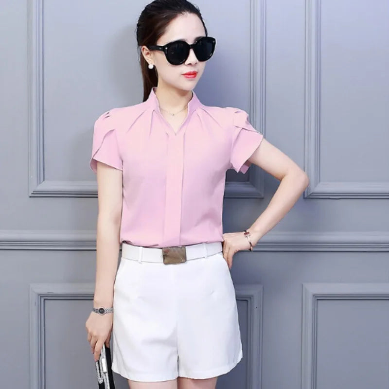 Kortermet bluse i chiffon