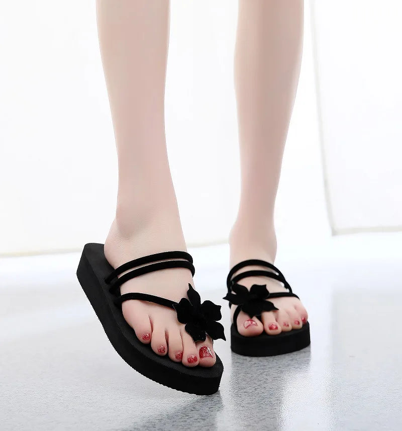flip-flops med høy hæl, overdel i stoff, EVA-såle