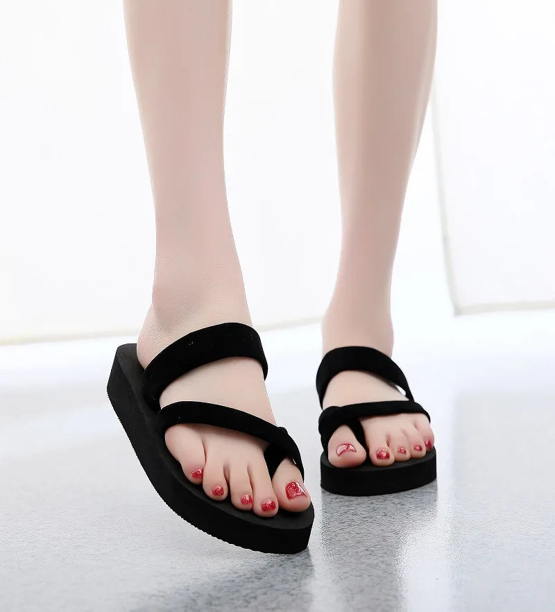 flip-flops med høy hæl, overdel i stoff, EVA-såle