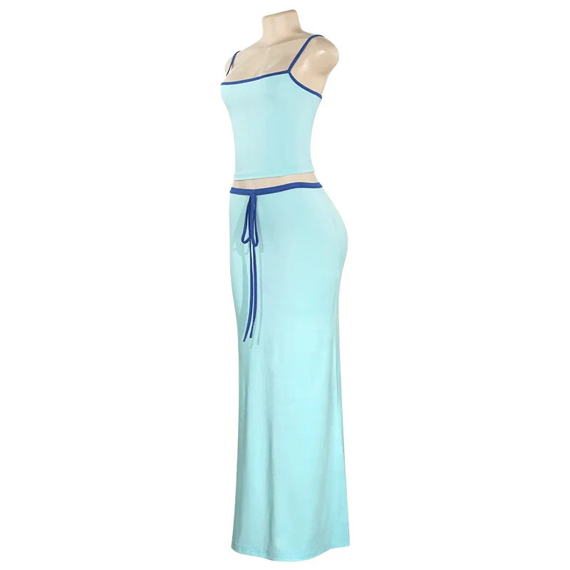 To Delt Maxi Sett – Casual Chic Crop Top og Skjørt Sett for Kvinner